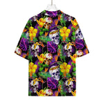 Purple Tropical Skull Pattern Print Rayon Hawaiian Shirt