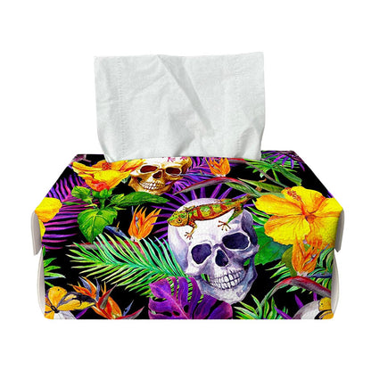 Purple Tropical Skull Pattern Print Rectangle Tissue Box Cover