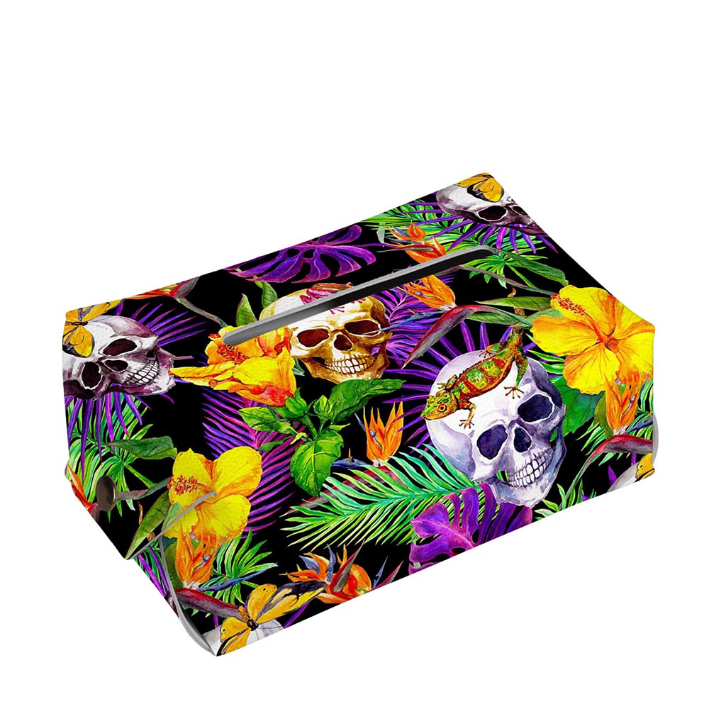 Purple Tropical Skull Pattern Print Rectangle Tissue Box Cover