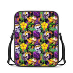 Purple Tropical Skull Pattern Print Rectangular Crossbody Bag