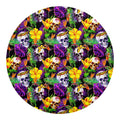 Purple Tropical Skull Pattern Print Round Blanket