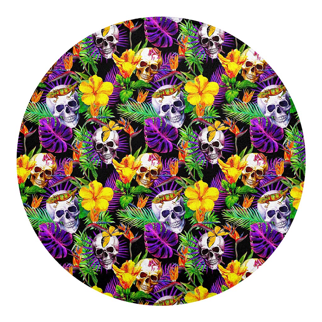 Purple Tropical Skull Pattern Print Round Blanket