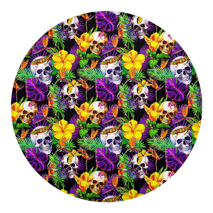 Purple Tropical Skull Pattern Print Round Blanket