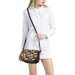 Purple Tropical Skull Pattern Print Saddle Bag