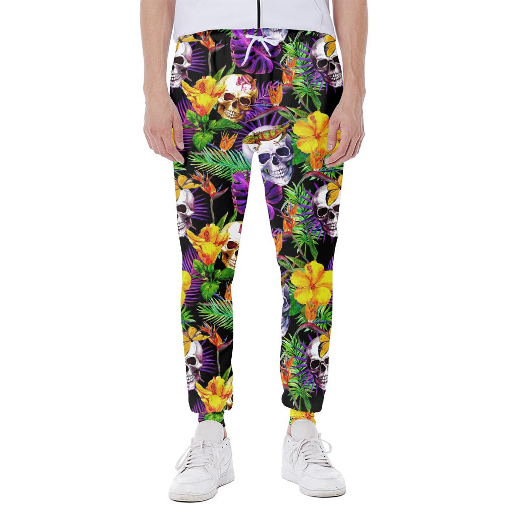 Purple Tropical Skull Pattern Print Scuba Joggers
