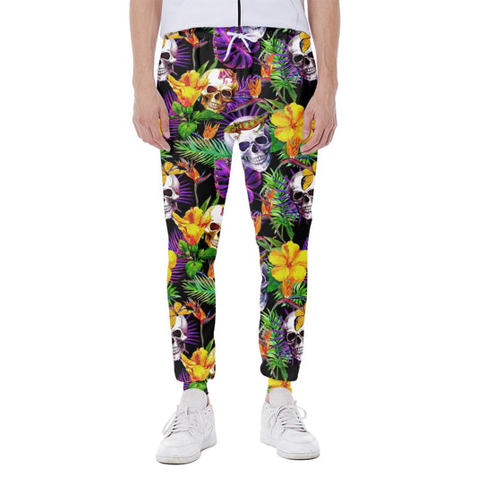 Purple Tropical Skull Pattern Print Scuba Joggers