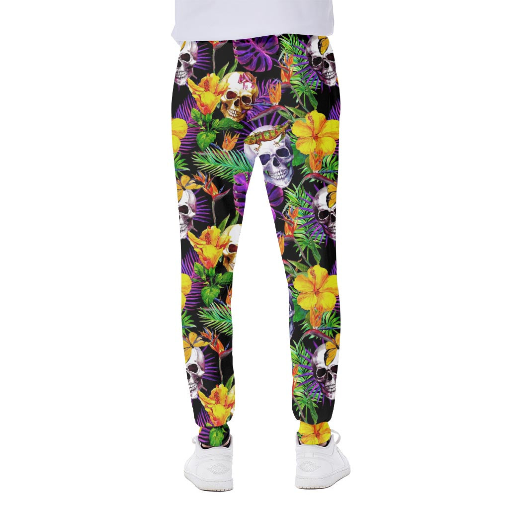 Purple Tropical Skull Pattern Print Scuba Joggers