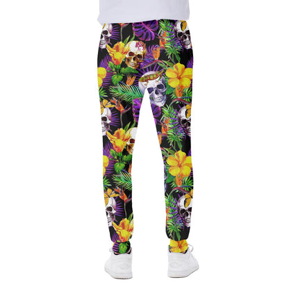 Purple Tropical Skull Pattern Print Scuba Joggers