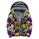 Purple Tropical Skull Pattern Print Sherpa Lined Zip Up Hoodie