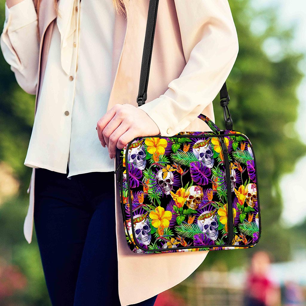 Purple Tropical Skull Pattern Print Shoulder Strap Bible Bag