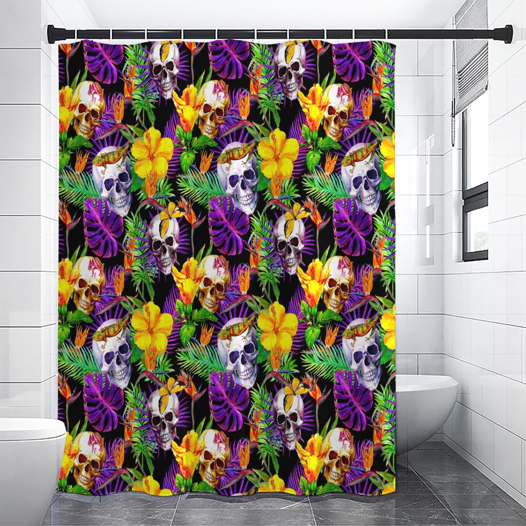 Purple Tropical Skull Pattern Print Shower Curtain