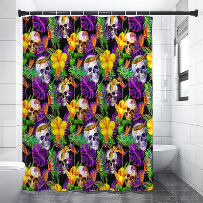 Purple Tropical Skull Pattern Print Shower Curtain