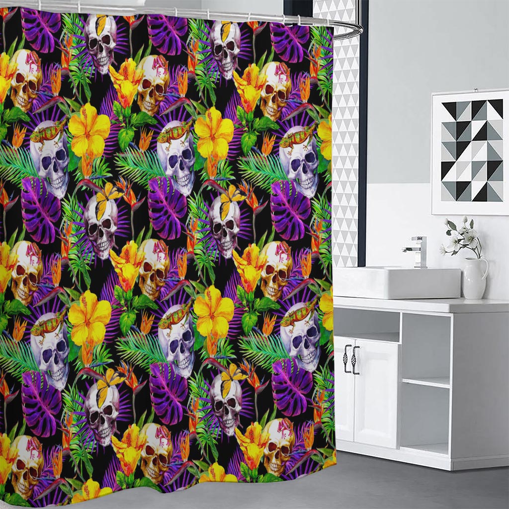Purple Tropical Skull Pattern Print Shower Curtain