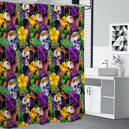 Purple Tropical Skull Pattern Print Shower Curtain