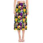 Purple Tropical Skull Pattern Print Side Slit Midi Skirt