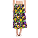 Purple Tropical Skull Pattern Print Side Slit Midi Skirt
