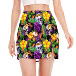 Purple Tropical Skull Pattern Print Side Slit Mini Skirt