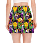 Purple Tropical Skull Pattern Print Side Slit Mini Skirt
