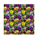 Purple Tropical Skull Pattern Print Silk Bandana