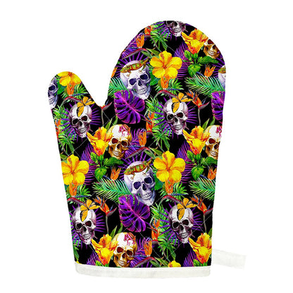 Purple Tropical Skull Pattern Print Single Oven Mitt