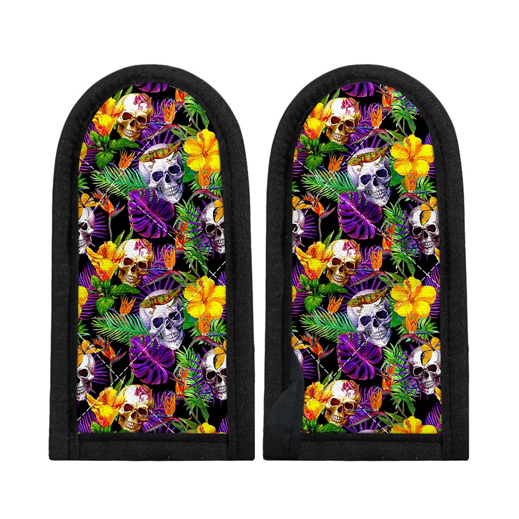 Purple Tropical Skull Pattern Print Skillet Handle Cover