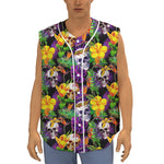Purple Tropical Skull Pattern Print Sleeveless Baseball Jersey