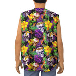 Purple Tropical Skull Pattern Print Sleeveless Baseball Jersey