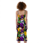 Purple Tropical Skull Pattern Print Slim Fit Midi Cami Dress
