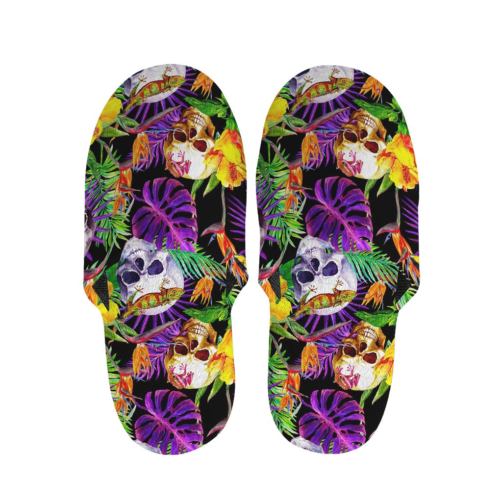 Purple Tropical Skull Pattern Print Slippers