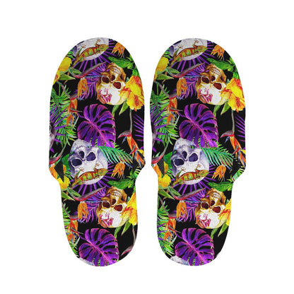 Purple Tropical Skull Pattern Print Slippers