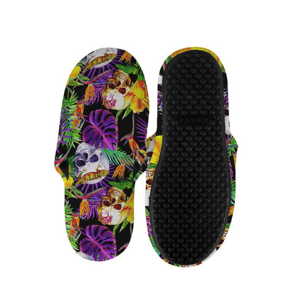 Purple Tropical Skull Pattern Print Slippers