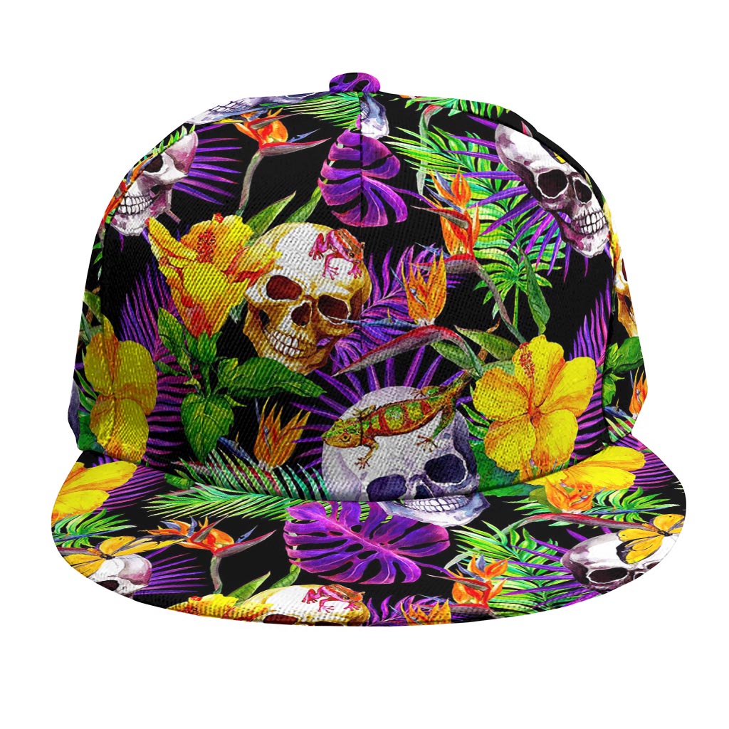Purple Tropical Skull Pattern Print Snapback Cap