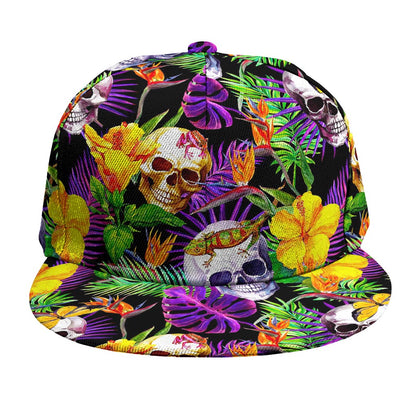 Purple Tropical Skull Pattern Print Snapback Cap