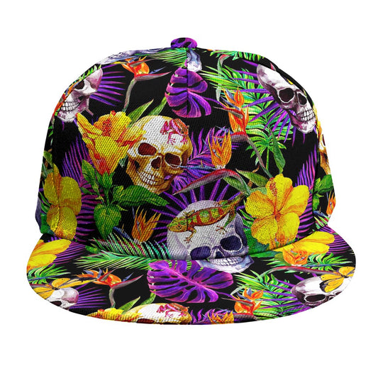 Purple Tropical Skull Pattern Print Snapback Cap