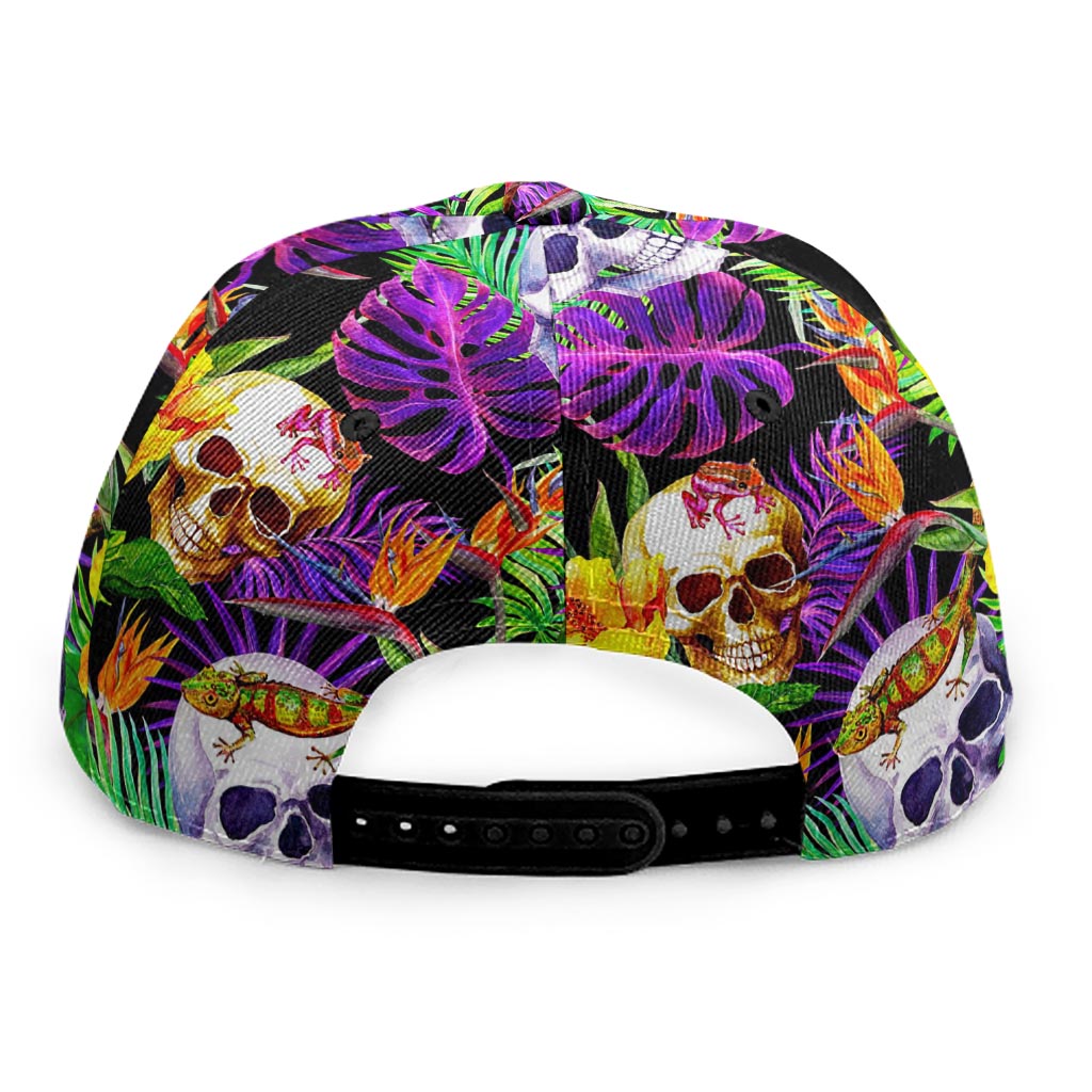 Purple Tropical Skull Pattern Print Snapback Cap