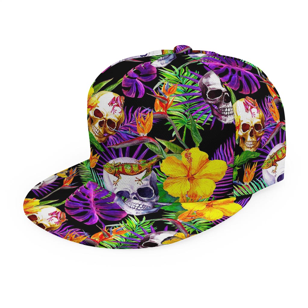 Purple Tropical Skull Pattern Print Snapback Cap