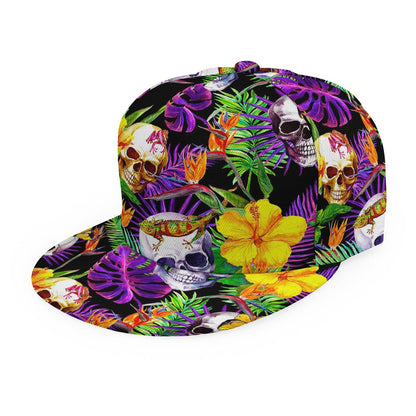 Purple Tropical Skull Pattern Print Snapback Cap