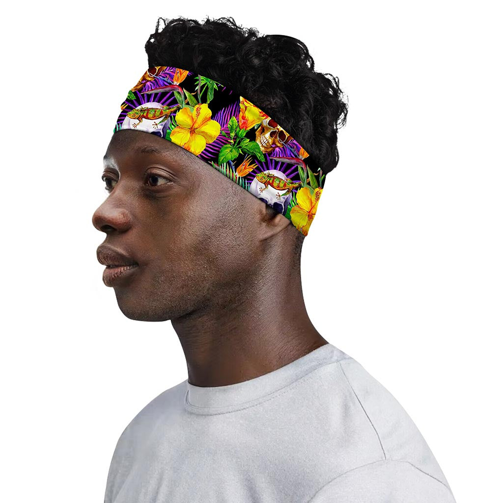 Purple Tropical Skull Pattern Print Sports Headband