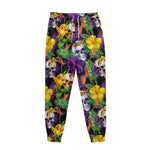 Purple Tropical Skull Pattern Print Sweatpants