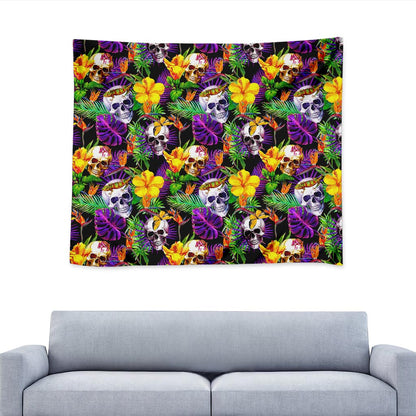 Purple Tropical Skull Pattern Print Tapestry