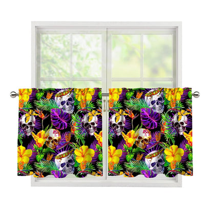 Purple Tropical Skull Pattern Print Tier Curtains