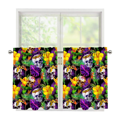 Purple Tropical Skull Pattern Print Tier Curtains