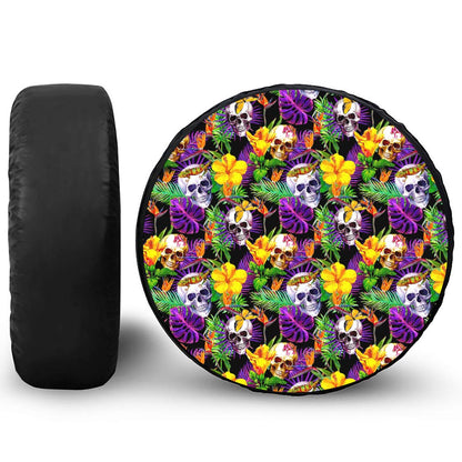 Purple Tropical Skull Pattern Print Tire Cover
