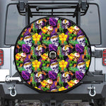Purple Tropical Skull Pattern Print Tire Cover With Camera Hole
