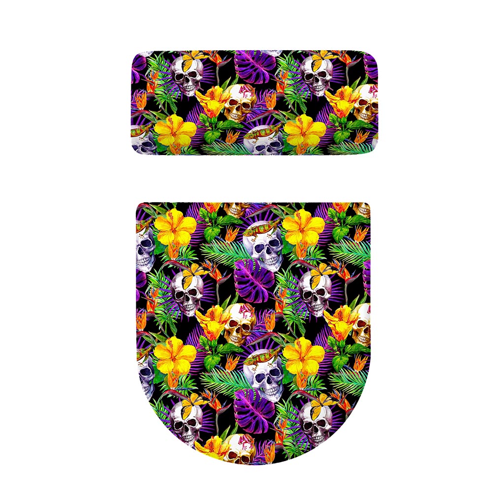 Purple Tropical Skull Pattern Print Toilet Lid And Tank Cover Set