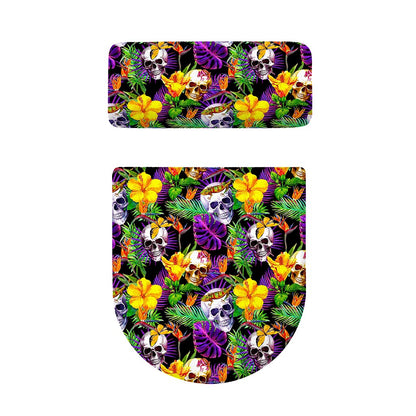 Purple Tropical Skull Pattern Print Toilet Lid And Tank Cover Set