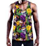 Purple Tropical Skull Pattern Print Training Tank Top