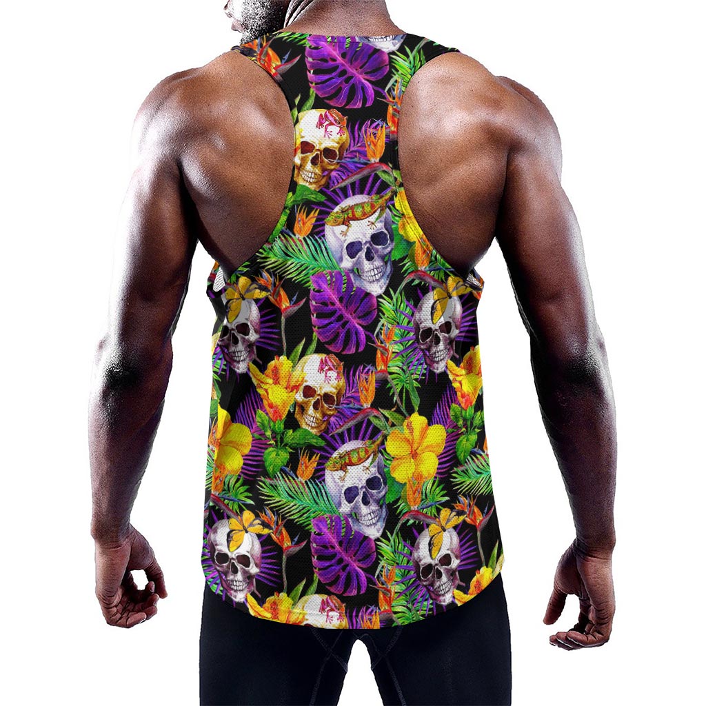 Purple Tropical Skull Pattern Print Training Tank Top