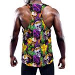 Purple Tropical Skull Pattern Print Training Tank Top