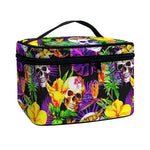 Purple Tropical Skull Pattern Print Travel Makeup Bag